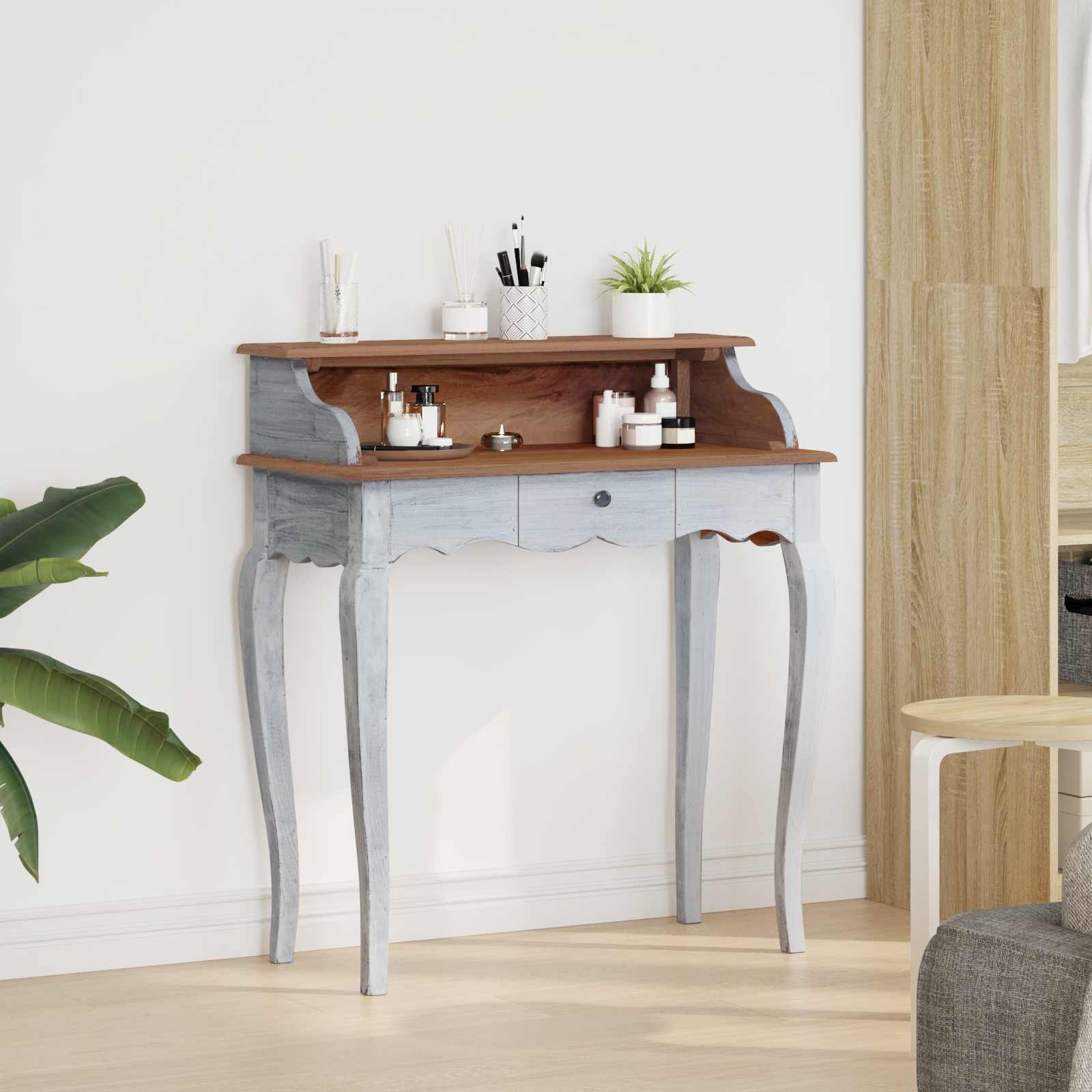 Asztal fiókkal fehér 80 x 40 x 92 cm tömör mahagóni fa