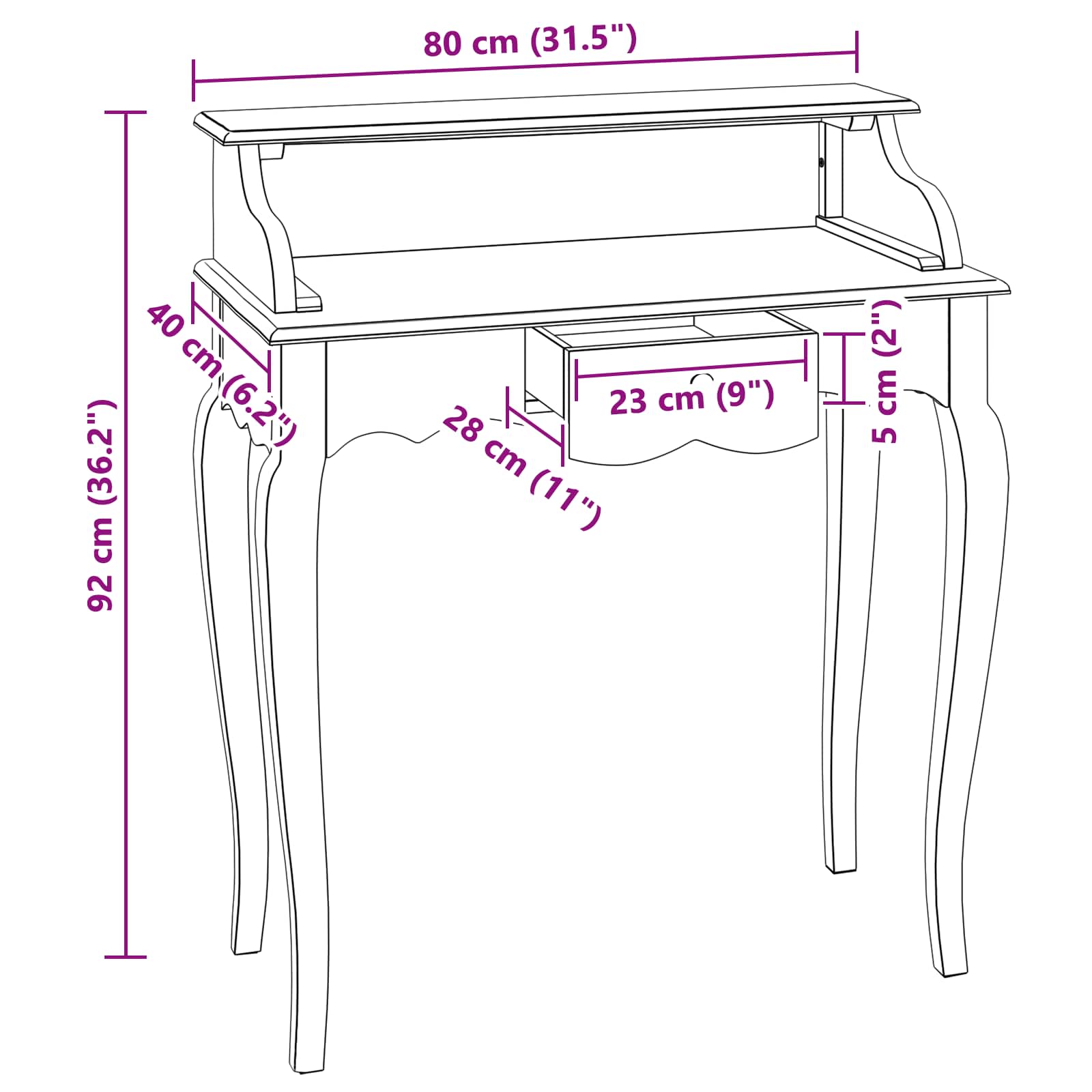 Asztal fiókkal fehér 80 x 40 x 92 cm tömör mahagóni fa