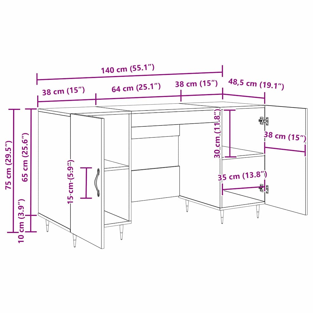 Asztal polcokkal tárolóval musta tammi 140 x 50 x 75 cm faanyag