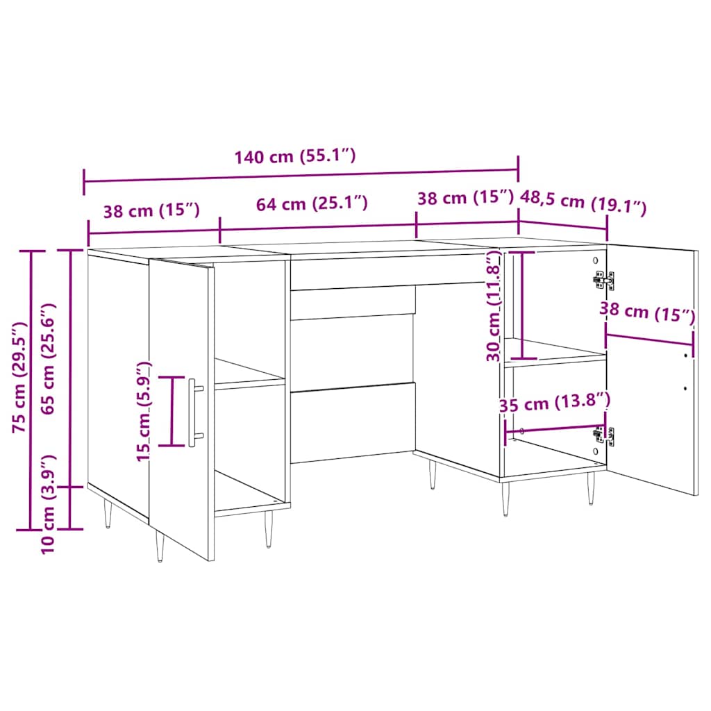 Asztal polcokkal tárolóval musta tammi 140 x 50 x 75 cm faanyag