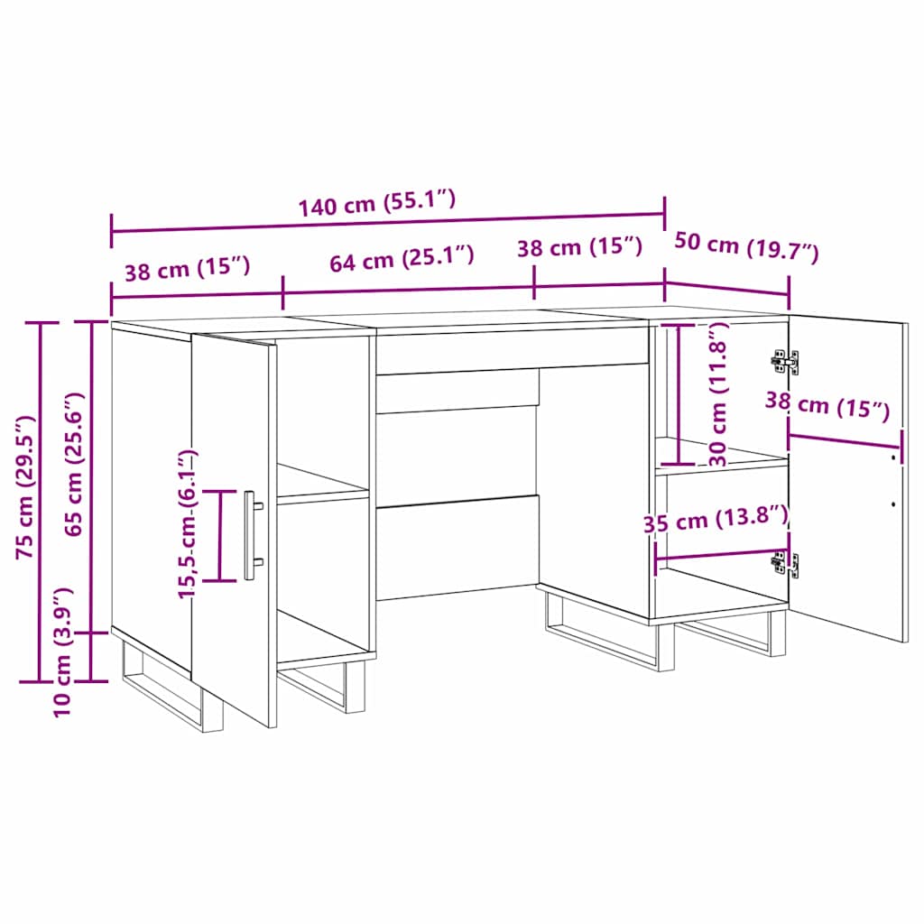 Asztal polcokkal kézműves tölgy 140 x 50 x 75 cm faanyag Asztal polcokkal kézműves tölgy 140 x 50 x 75 cm faanyag
