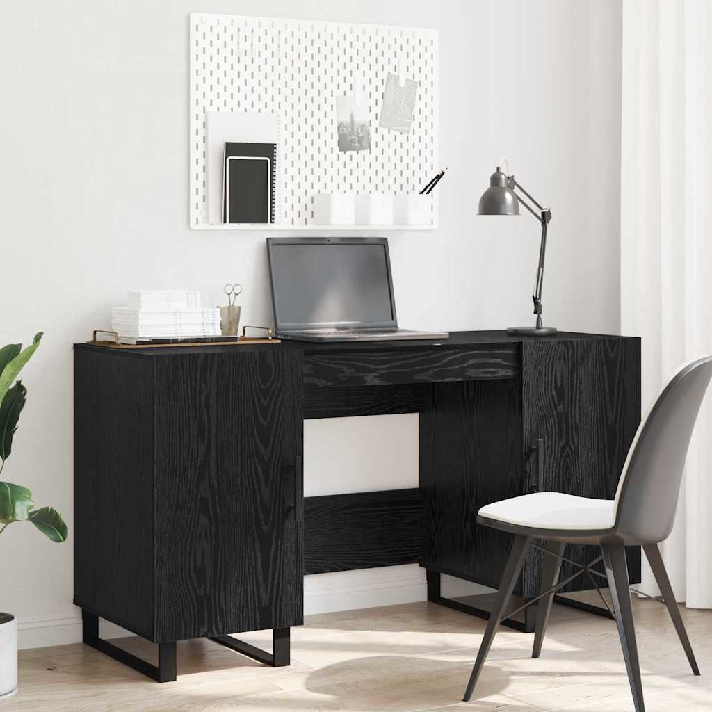 Asztal polcokkal tárolóval musta tammi 140 x 50 x 75 cm faanyag Asztal polcokkal tárolóval musta tammi 140 x 50 x 75 cm faanyag