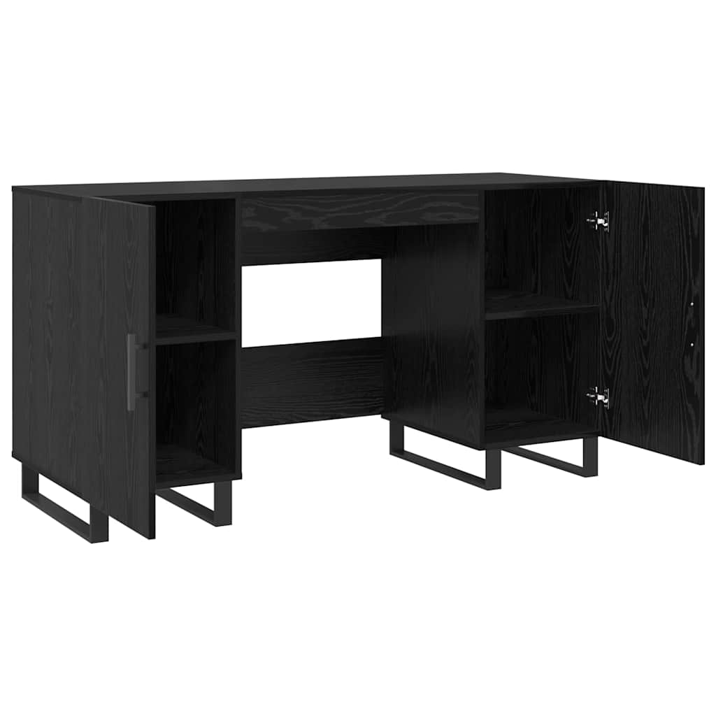 Asztal polcokkal tárolóval musta tammi 140 x 50 x 75 cm faanyag Asztal polcokkal tárolóval musta tammi 140 x 50 x 75 cm faanyag