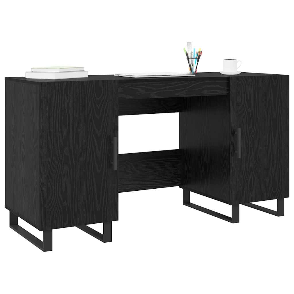 Asztal polcokkal tárolóval musta tammi 140 x 50 x 75 cm faanyag Asztal polcokkal tárolóval musta tammi 140 x 50 x 75 cm faanyag