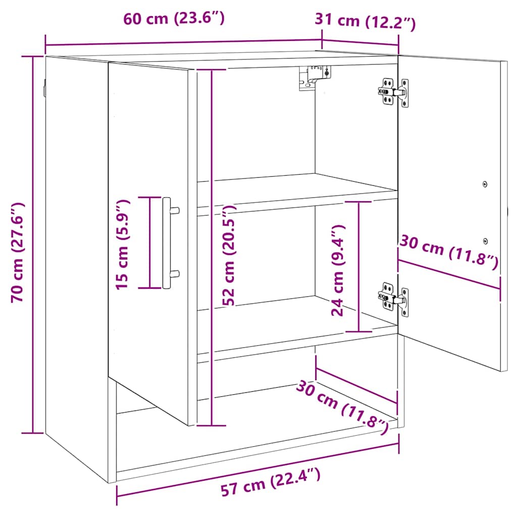 Fali szekrény kézműves tölgy 60 x 31 x 70 cm faanyag
