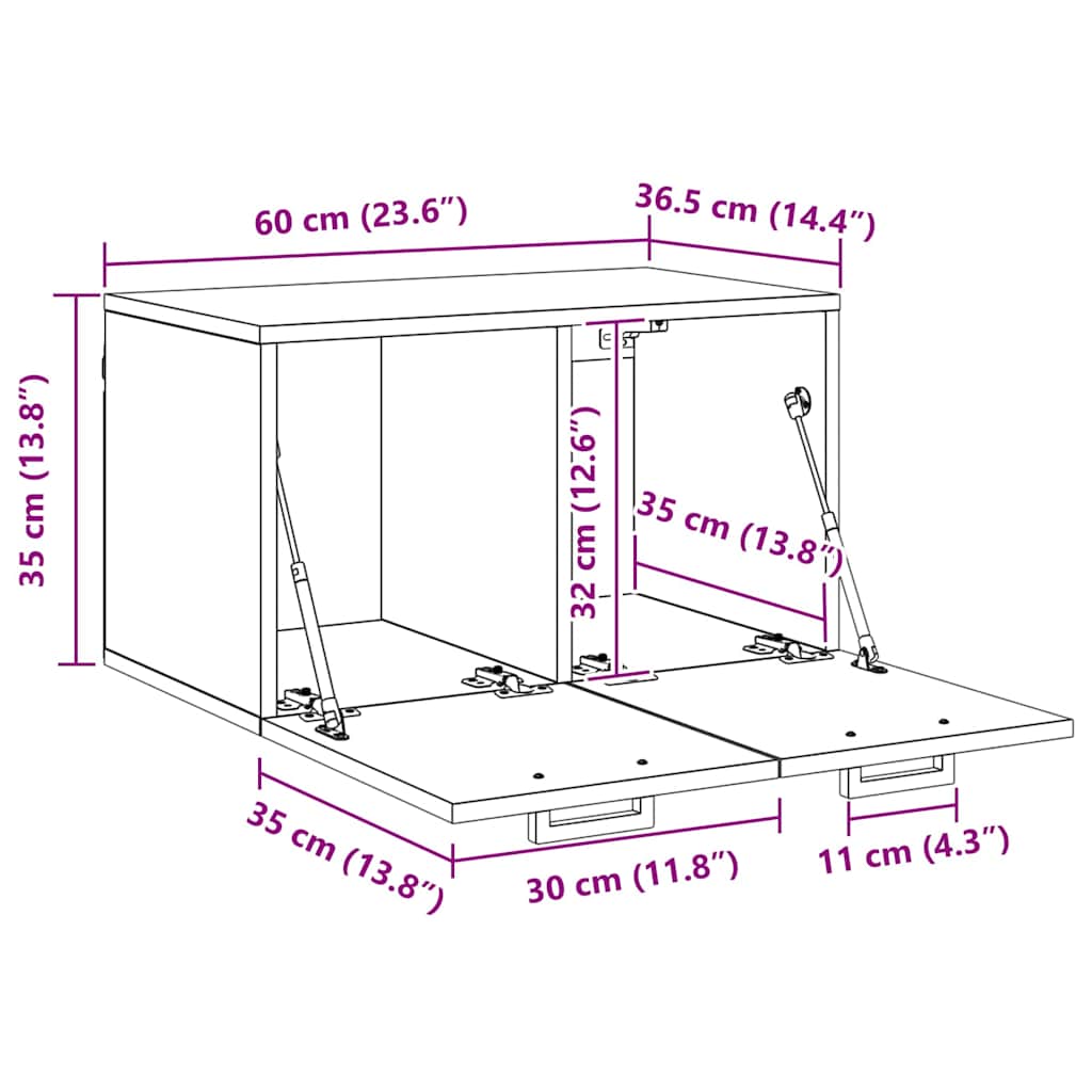 Fali szekrény kézműves tölgy 60 x 36.5 x 35 cm faanyag