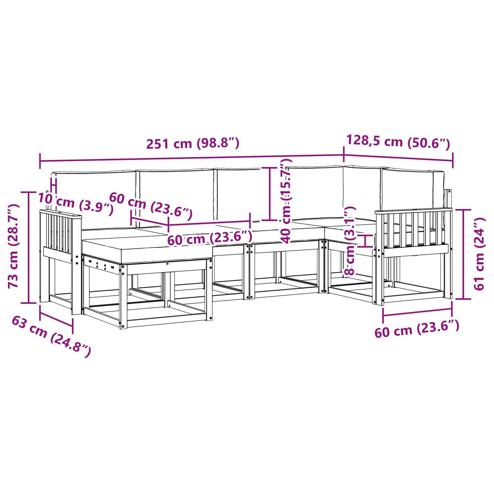 Kültéri kanapé szett 6 pcs fehér és antracitszürke poliészter