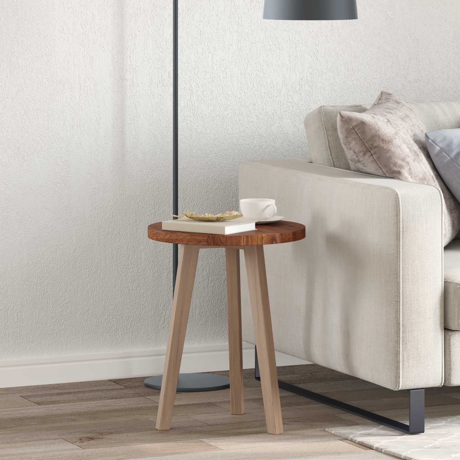 Asztallap világos barna ø 40 x 2,5 cm tömör tölgyfa