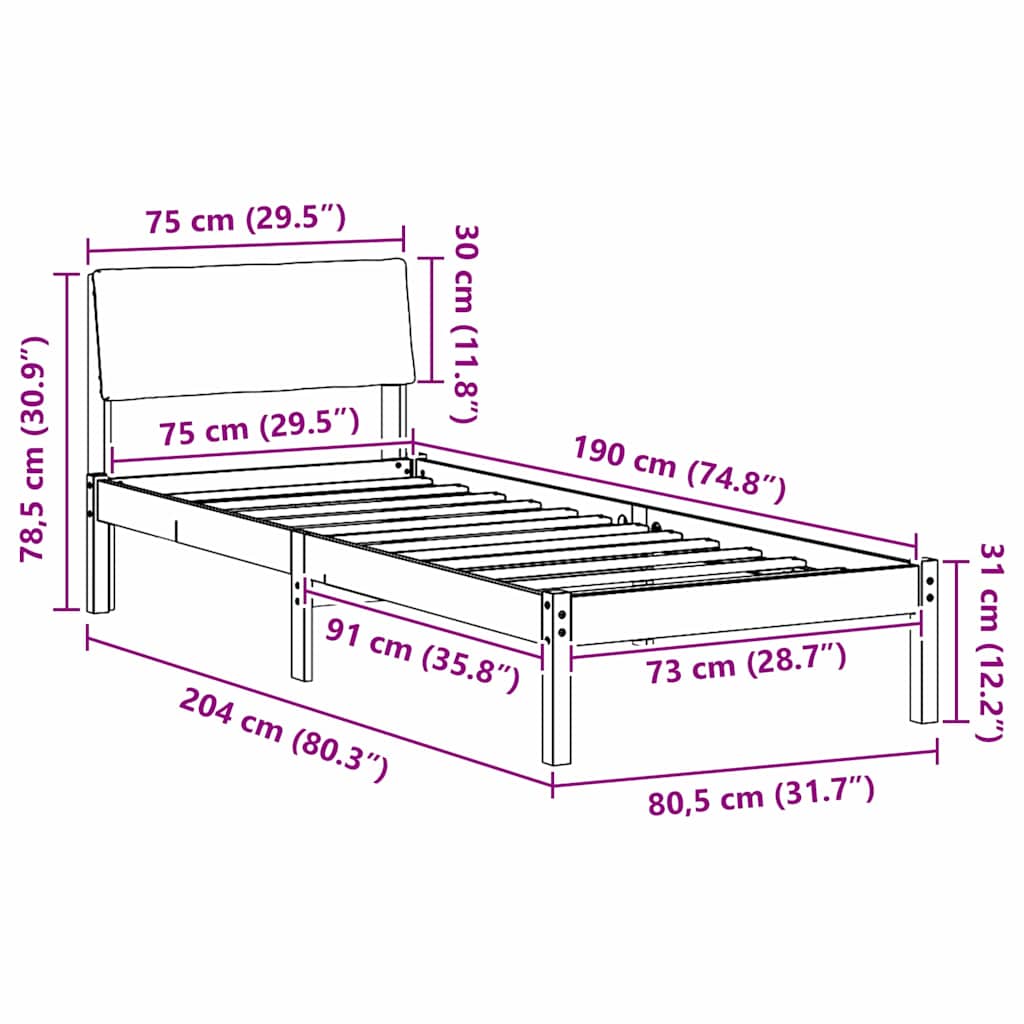 Ágykeret fehér és világosszürke 75 x 190 cm tömör fenyőfa