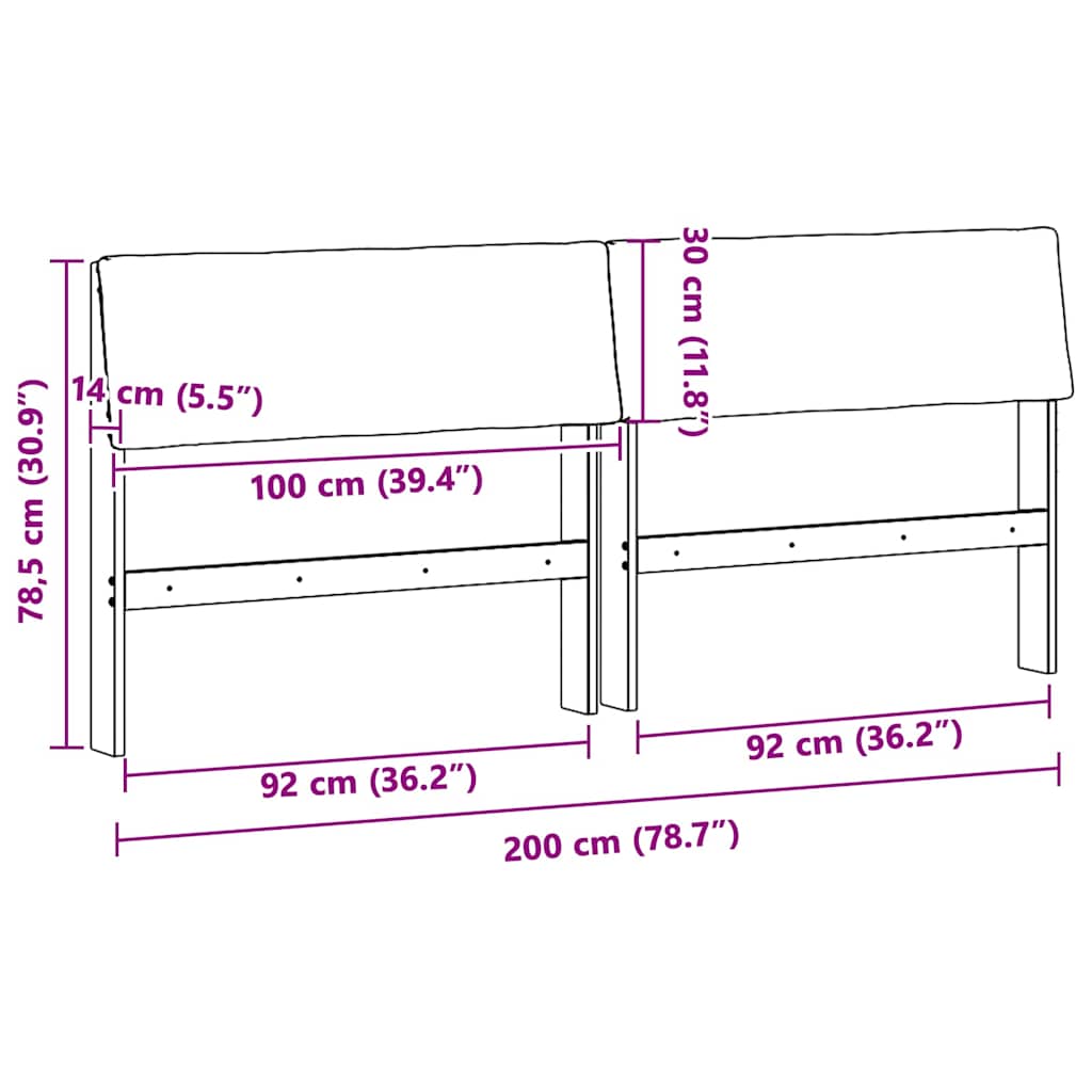 Kárpitozott fejtámla fekete 200 cm tömör fenyőfa