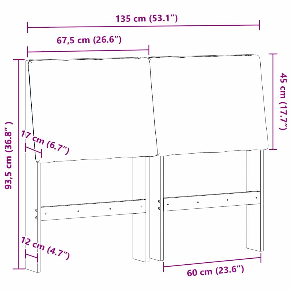 Kárpitozott fejtámla tópszínű 135 cm tömör fenyőfa Kárpitozott fejtámla tópszínű 135 cm tömör fenyőfa