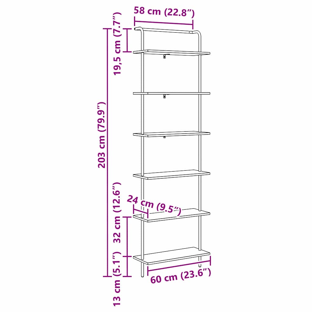 Könyvespolc kézműves tölgy 60 x 24 x 203 cm faanyag Könyvespolc kézműves tölgy 60 x 24 x 203 cm faanyag