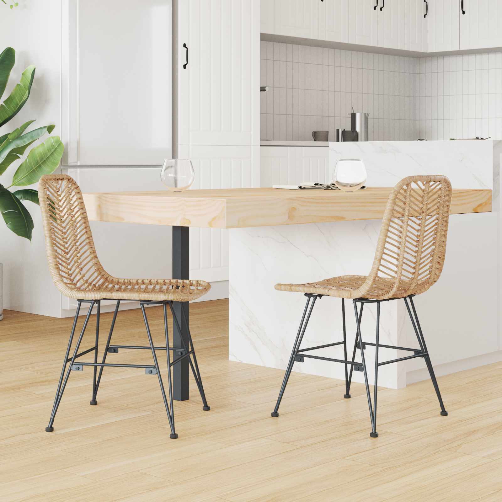 Étkezőszék 2 pcs rattan és vas természetes 44,5 x 54,5 x 85 cm