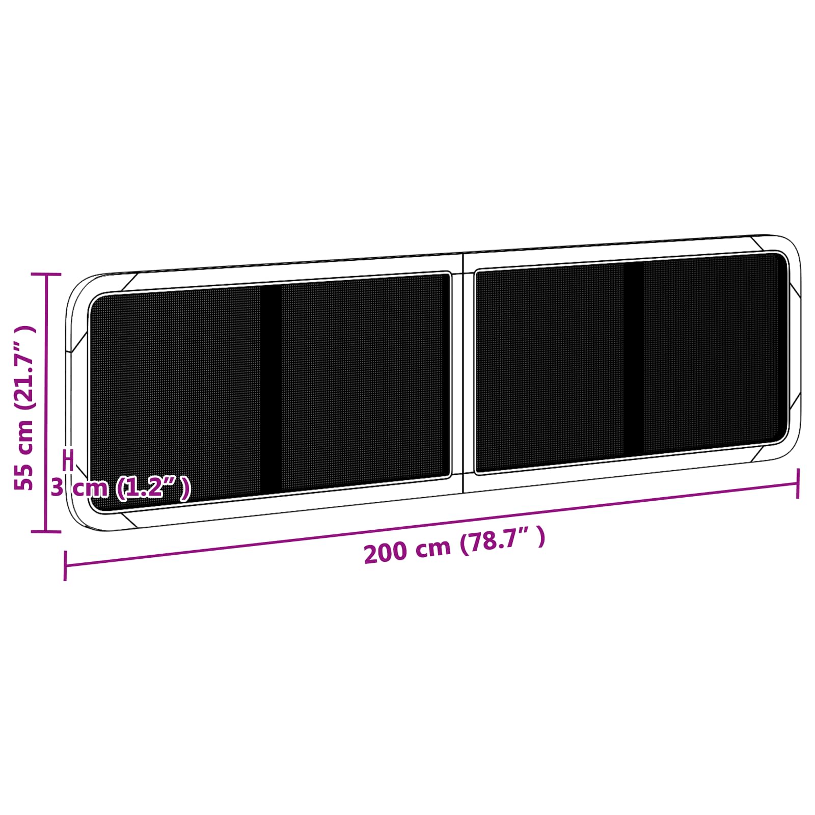 Fejtámla fejtámlával fekete 200 x 55 x 3 cm rattan