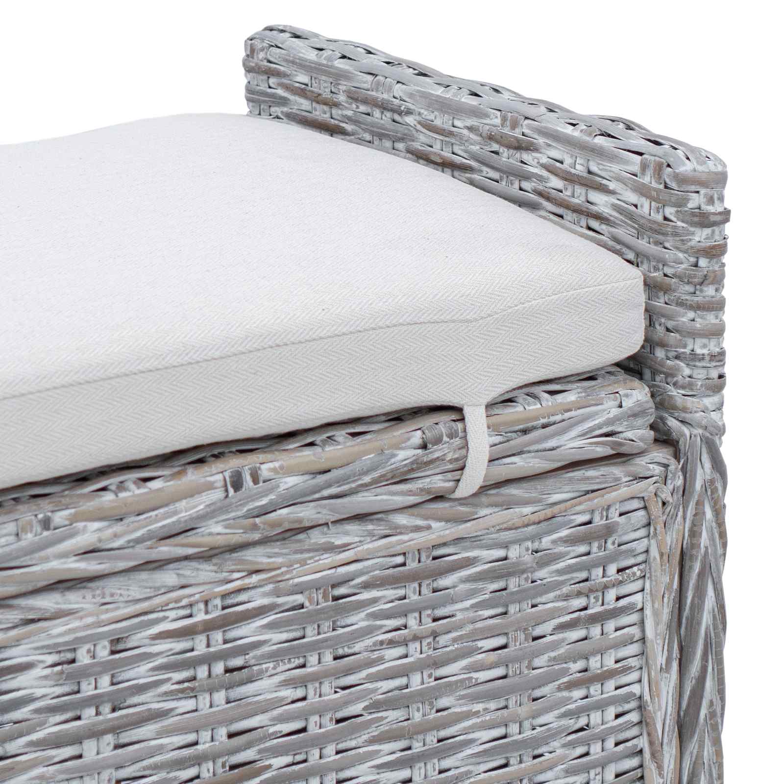 Tárolópad párnával fehér mosás 110 x 40 x 50 cm rattan