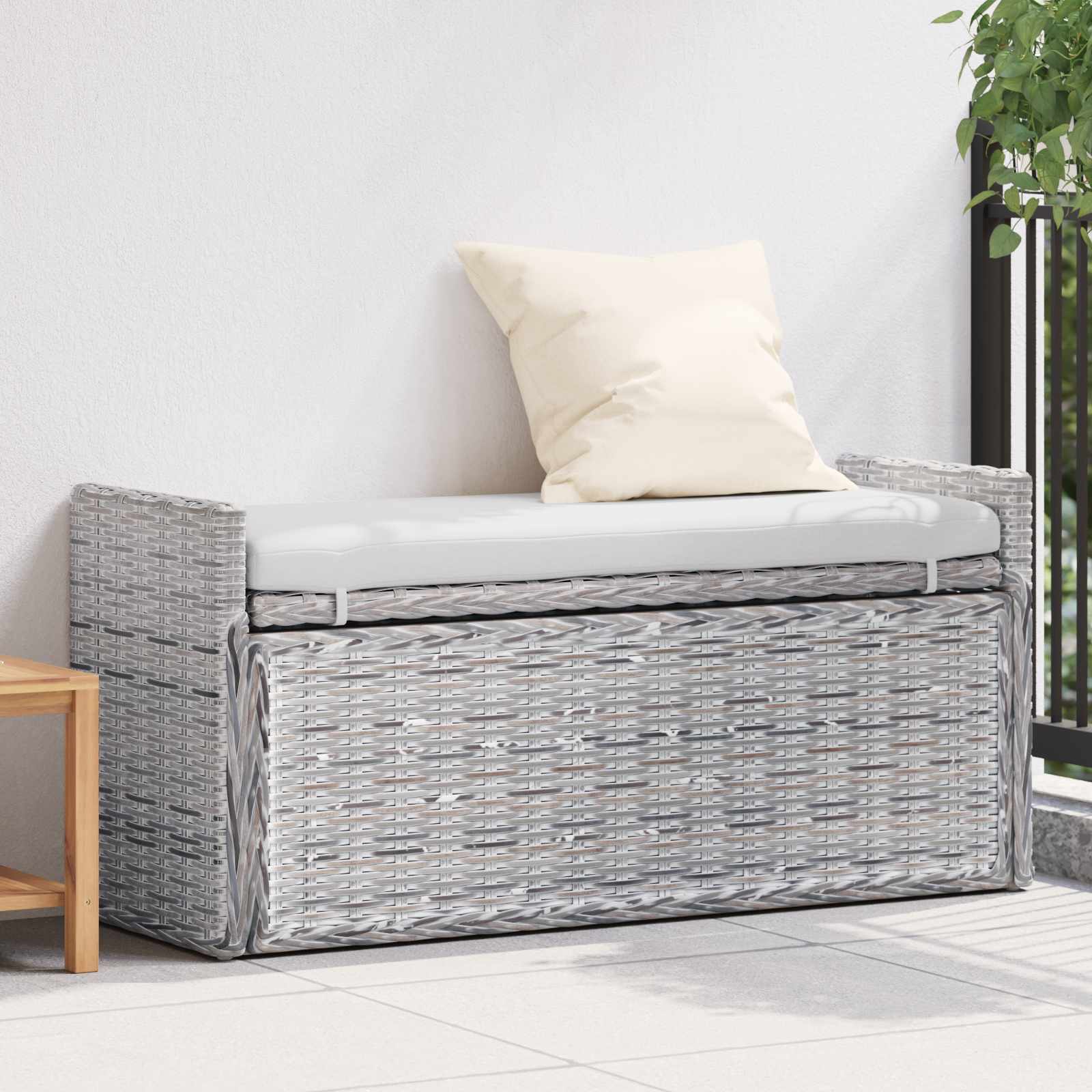 Tárolópad párnával fehér mosás 110 x 40 x 50 cm rattan