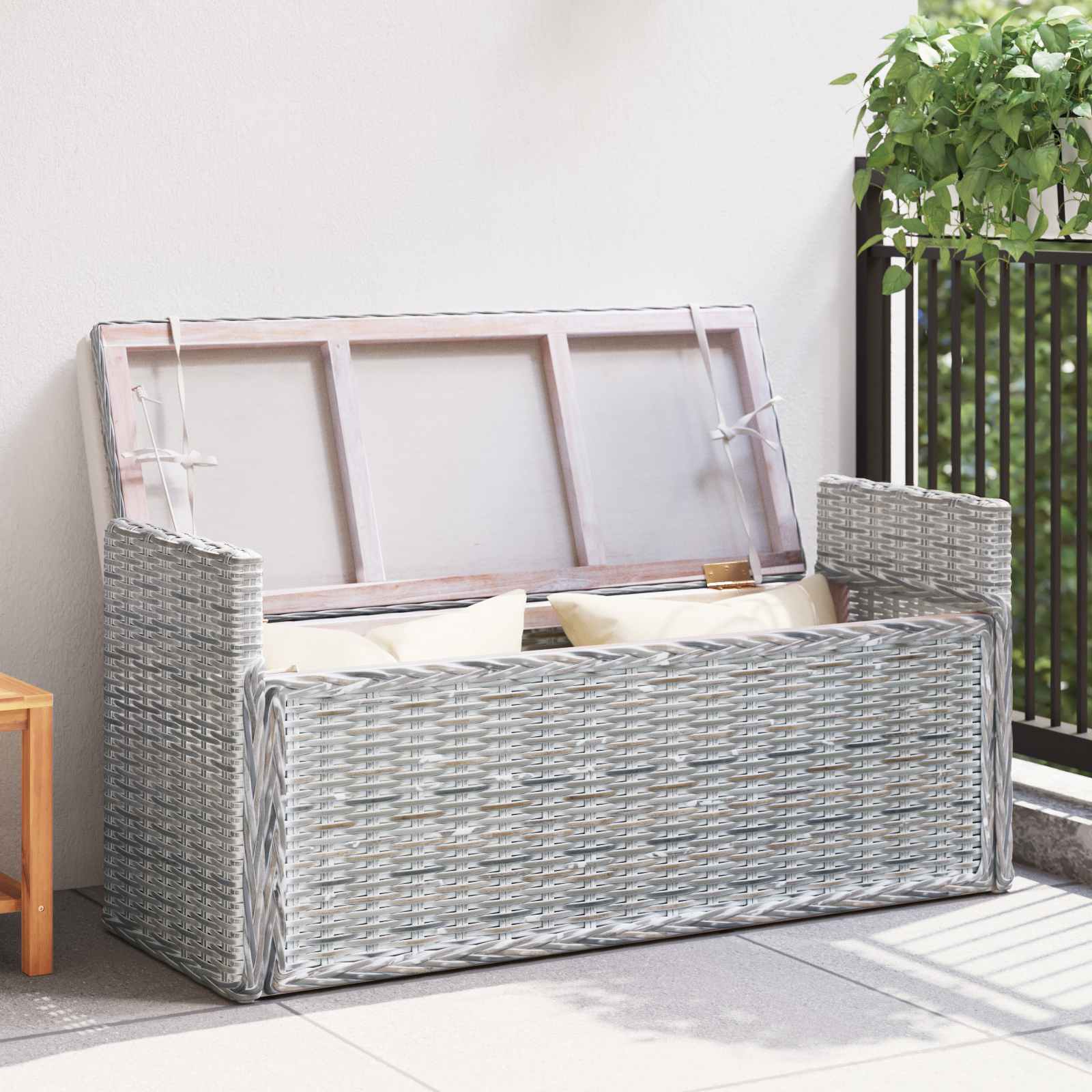 Tárolópad párnával fehér mosás 110 x 40 x 50 cm rattan