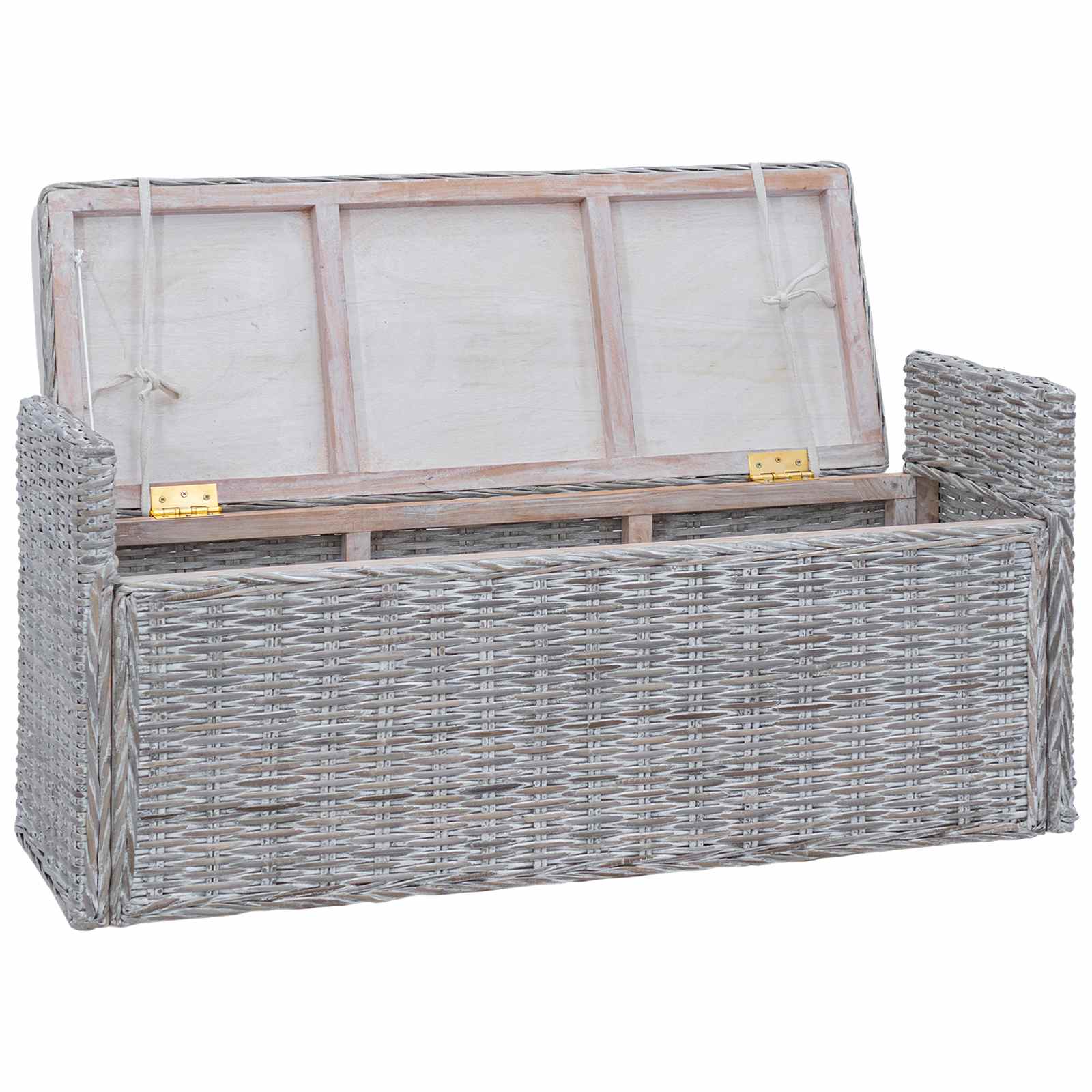 Tárolópad párnával fehér mosás 110 x 40 x 50 cm rattan