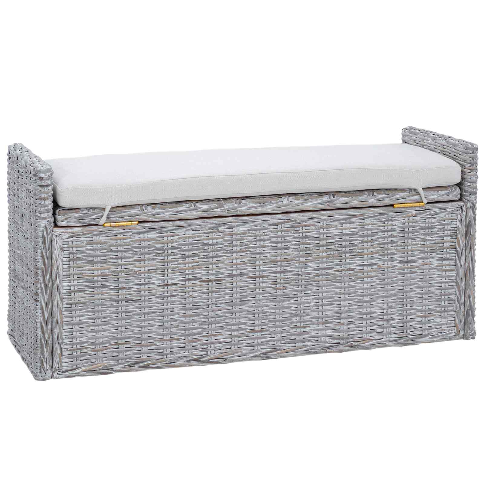 Tárolópad párnával fehér mosás 110 x 40 x 50 cm rattan