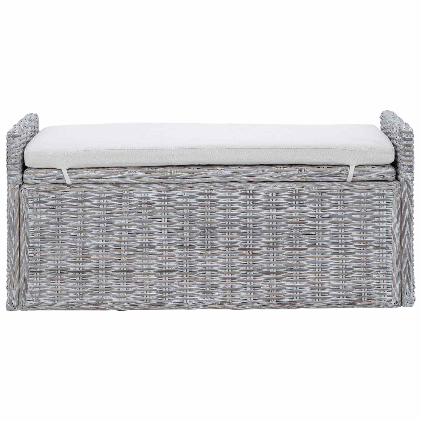 Tárolópad párnával fehér mosás 110 x 40 x 50 cm rattan