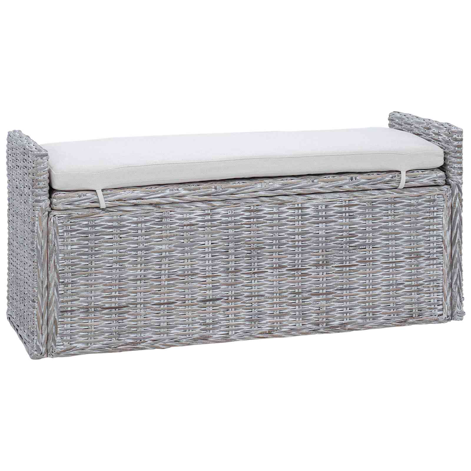 Tárolópad párnával fehér mosás 110 x 40 x 50 cm rattan