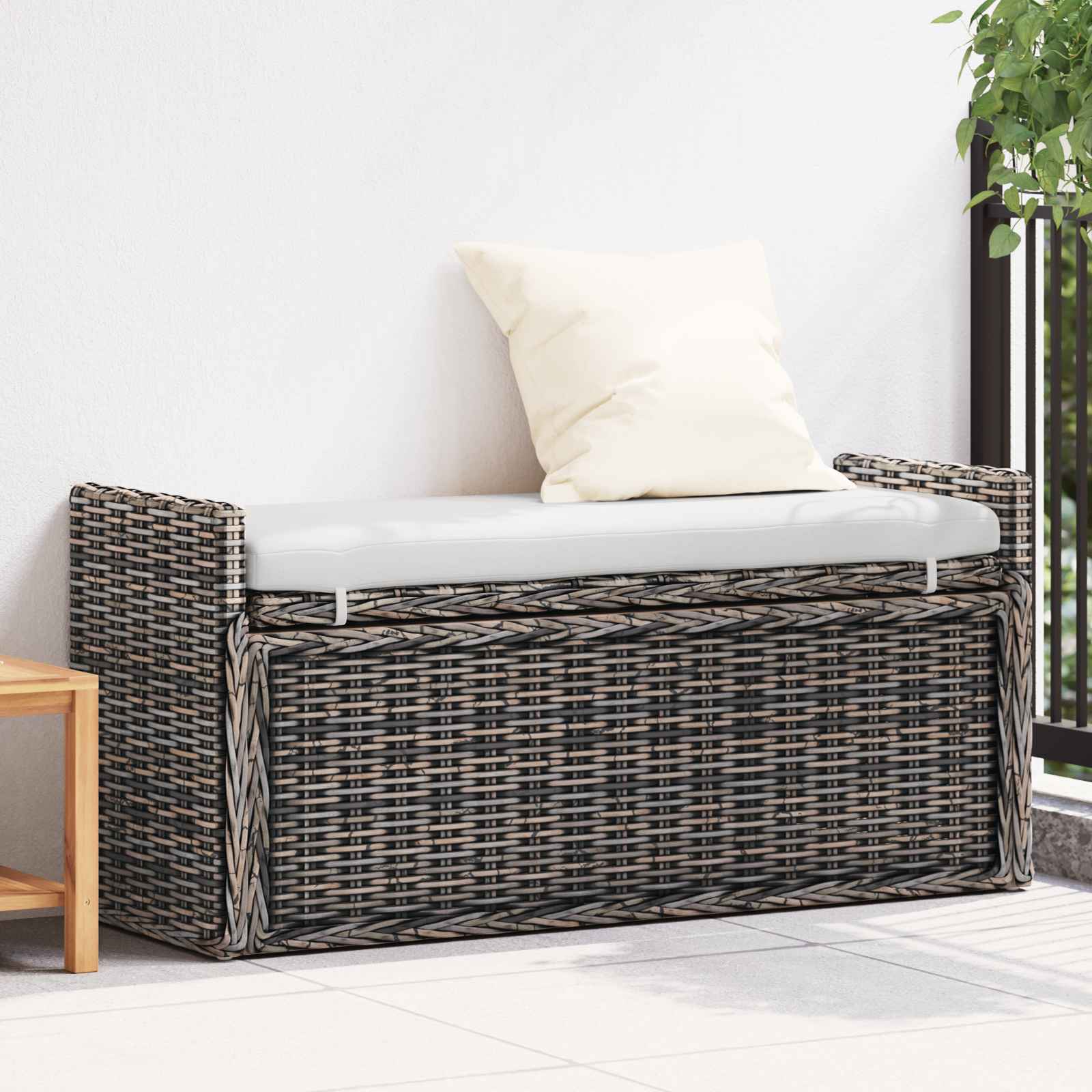 Tárolópad párnával fekete mosás 110 x 40 x 50 cm rattan