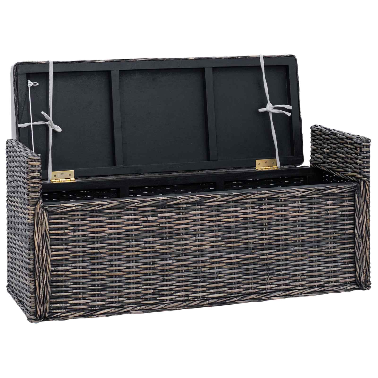 Tárolópad párnával fekete mosás 110 x 40 x 50 cm rattan