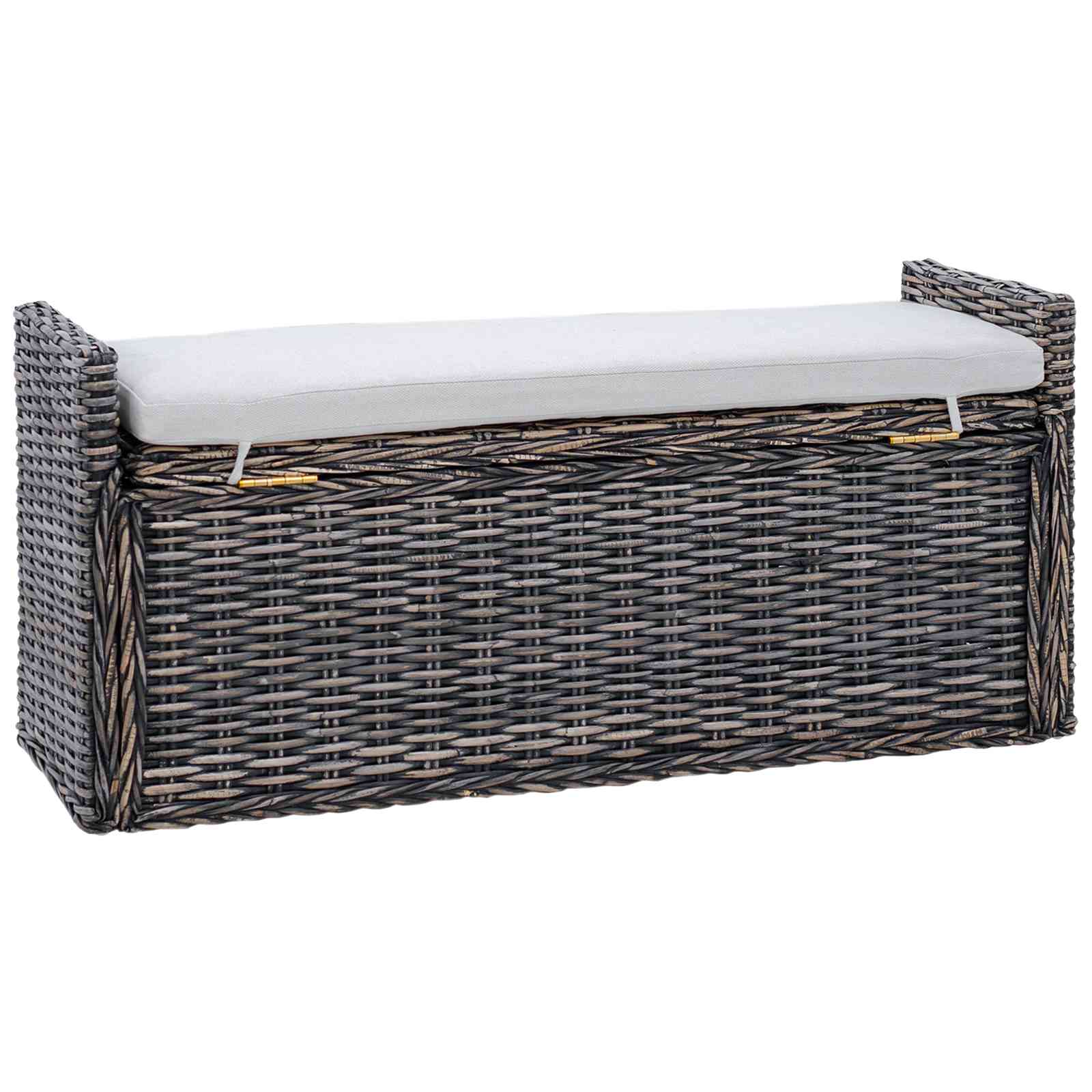 Tárolópad párnával fekete mosás 110 x 40 x 50 cm rattan