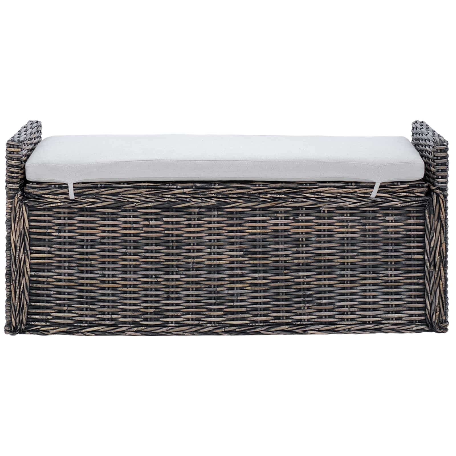 Tárolópad párnával fekete mosás 110 x 40 x 50 cm rattan