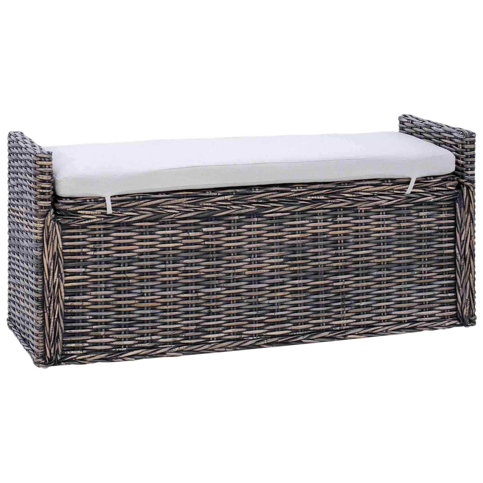 Tárolópad párnával fekete mosás 110 x 40 x 50 cm rattan