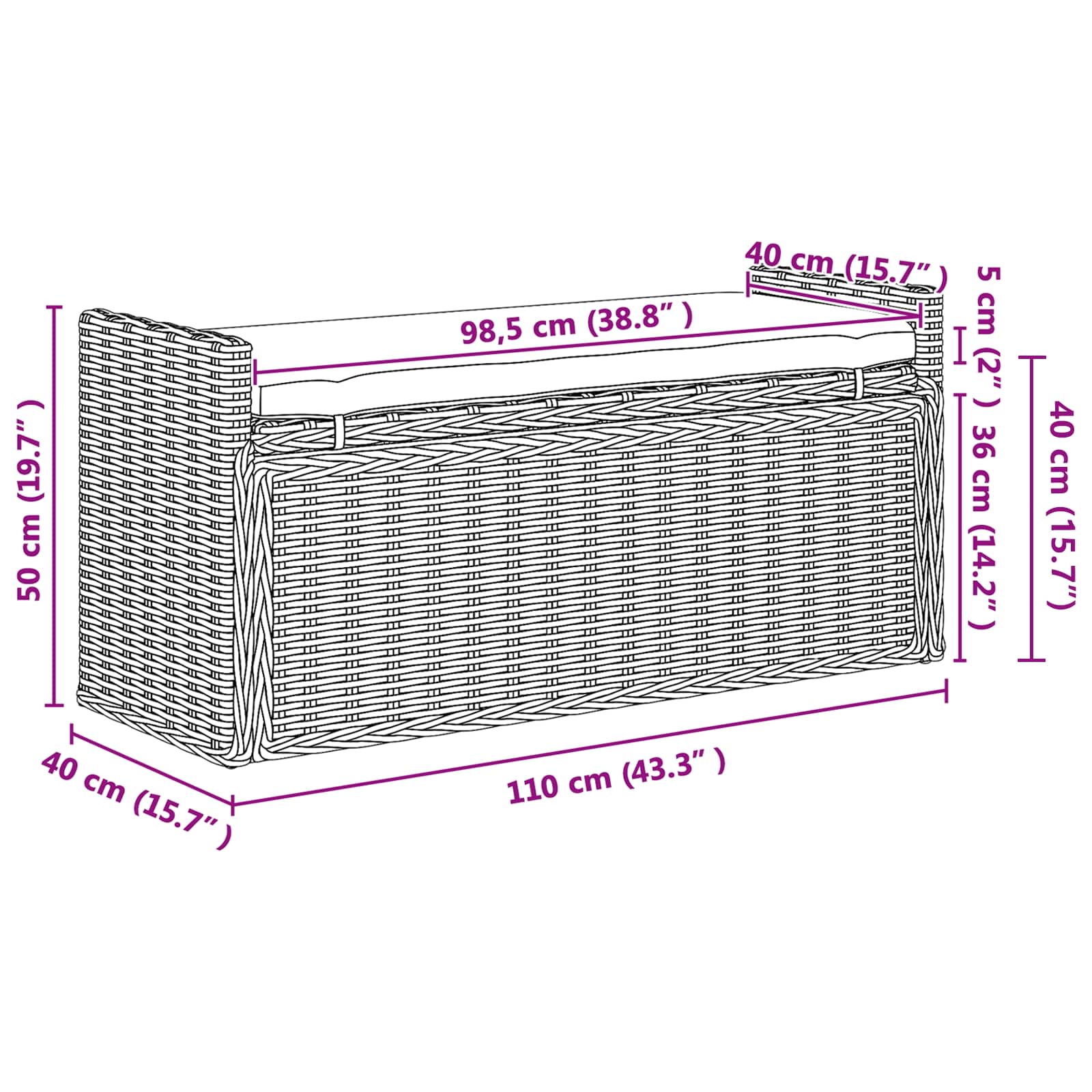 Tárolópad gendt természetes 110 x 40 x 50 cm rattan