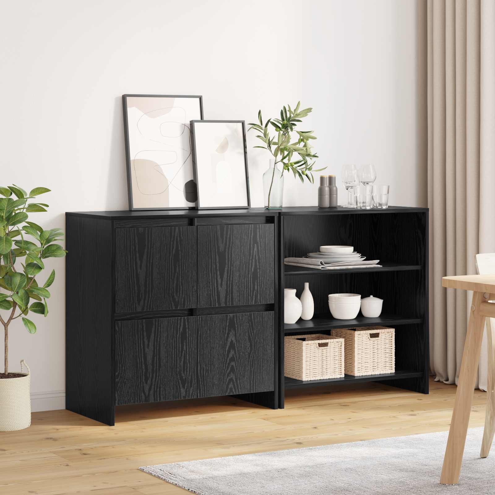 Széf 2 pcs fekete tölgy 70 x 41 x 75 cm faanyag