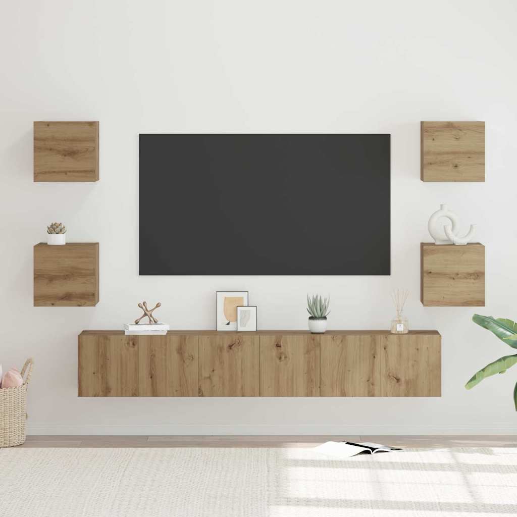 Tv szekrény garnitúra 7 db artisan tölgy szerelt fa