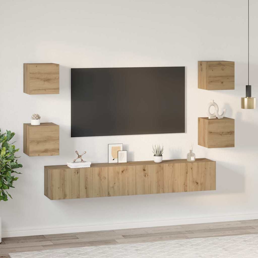 Tv szekrény garnitúra 7 db artisan tölgy szerelt fa