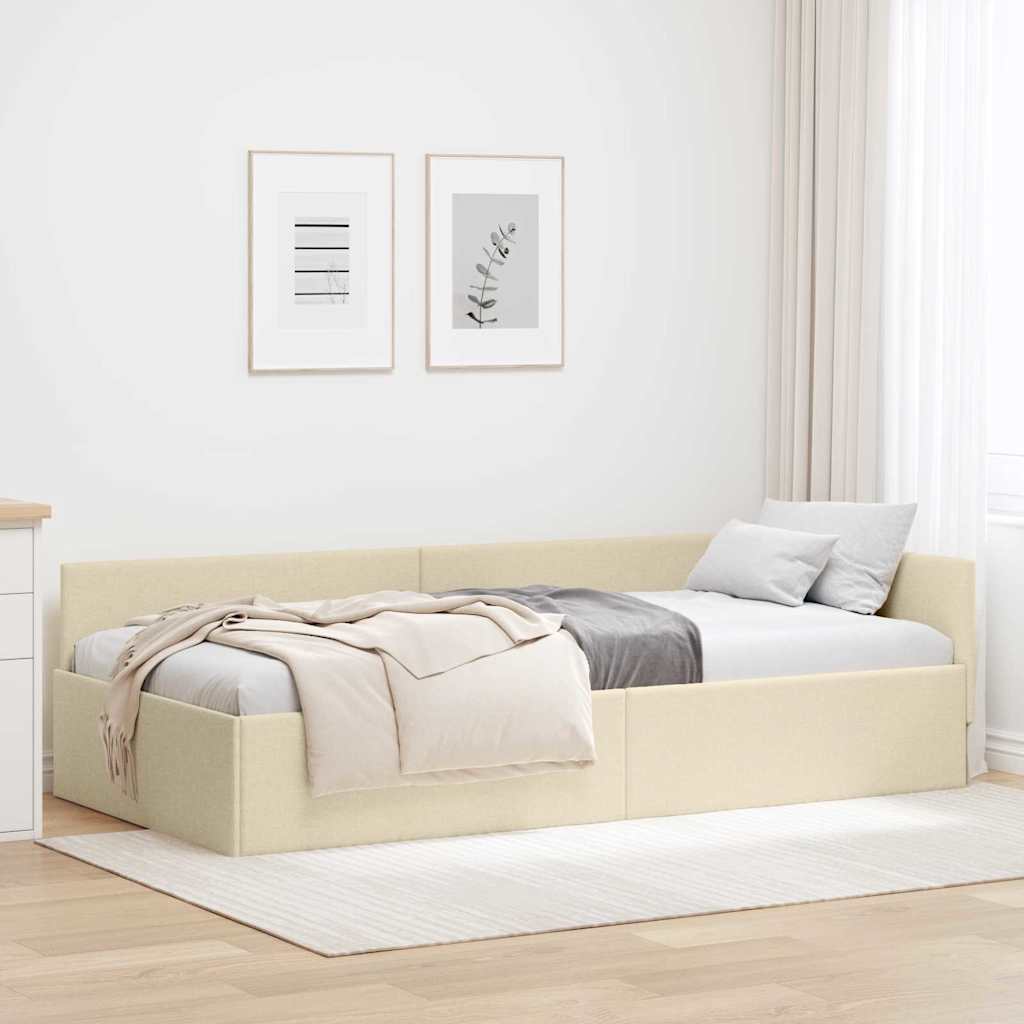 Sarokágy keret krém 90 x 190 cm szövet és mérnöki fa