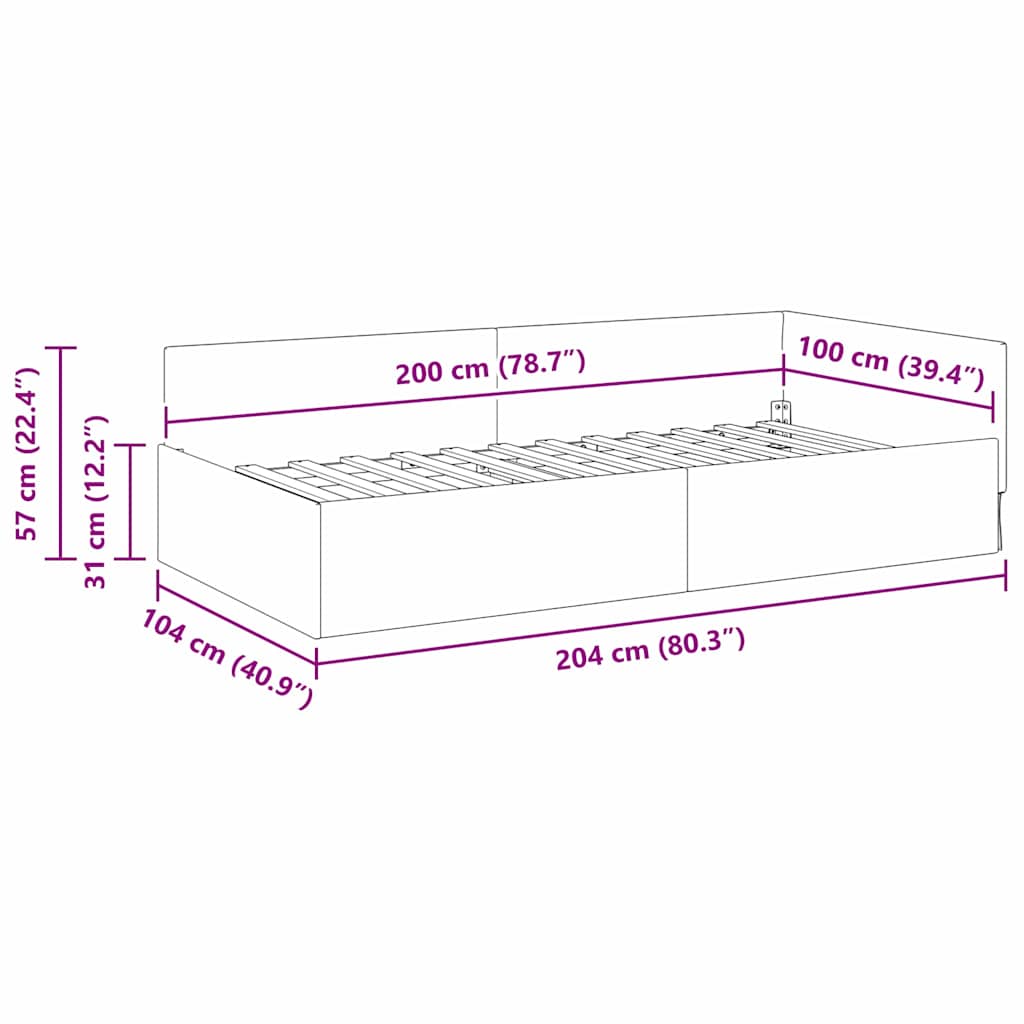 Sarokágy keret kék 100 x 200 cm szövet és mérnöki fa