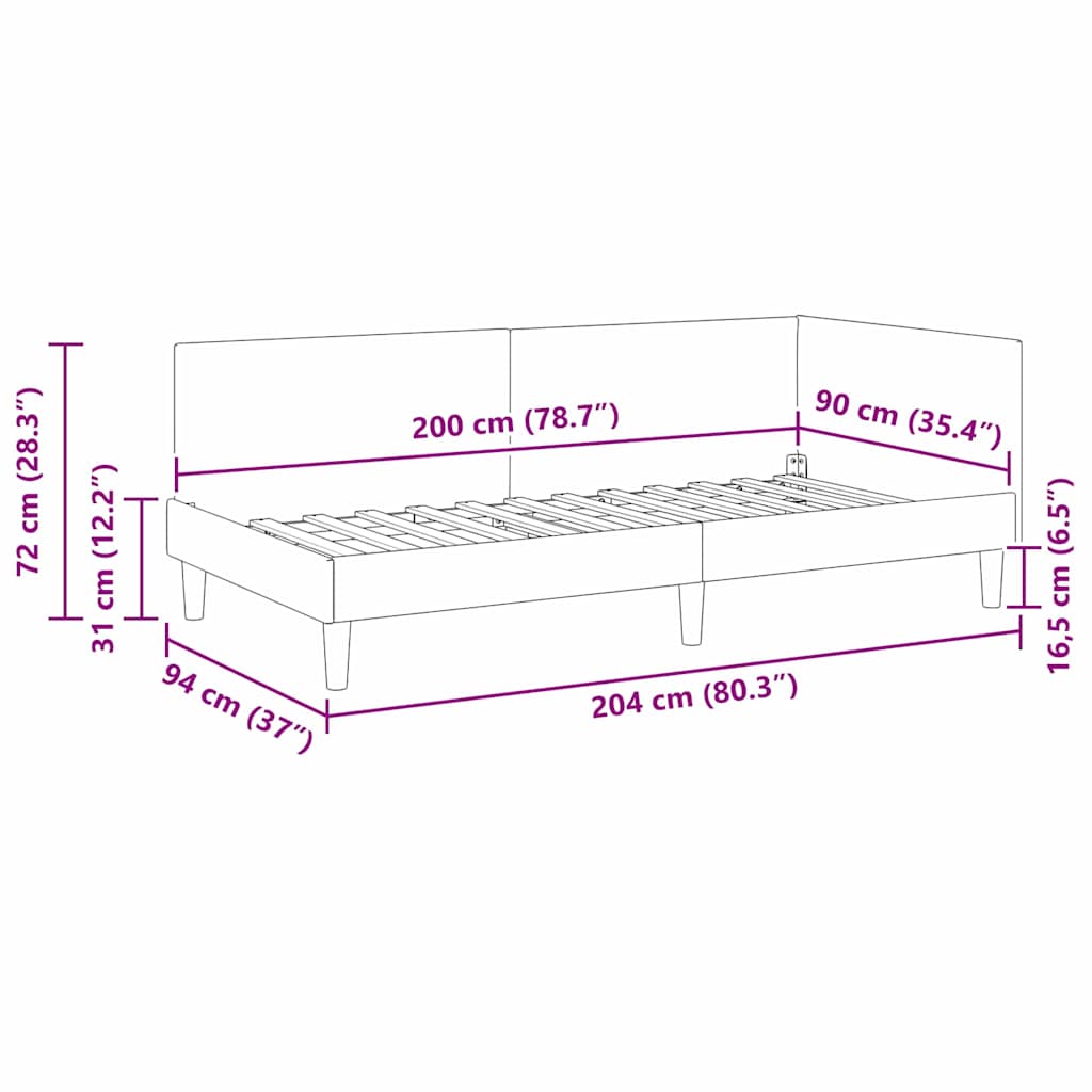 Sarokágy keret egyéb kék 90 x 200 cm szövet és mérnöki fa