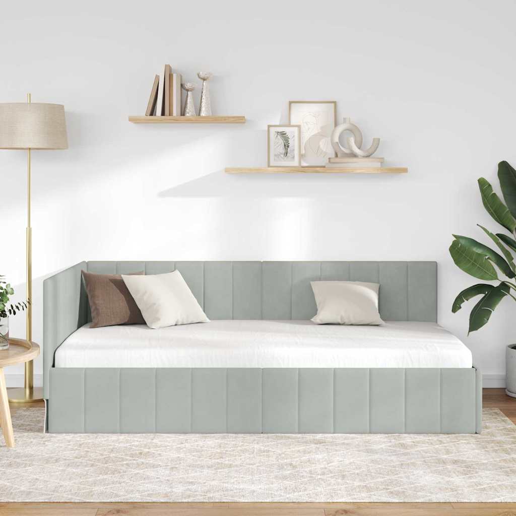 Sarokágy keret fejtámlával világosszürke 100 x 200 cm bársony