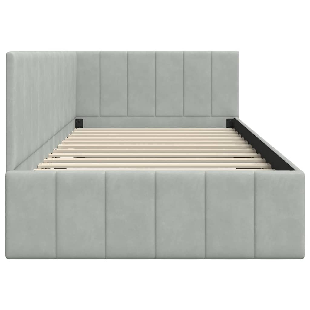 Sarokágy keret fejtámlával világosszürke 100 x 200 cm bársony