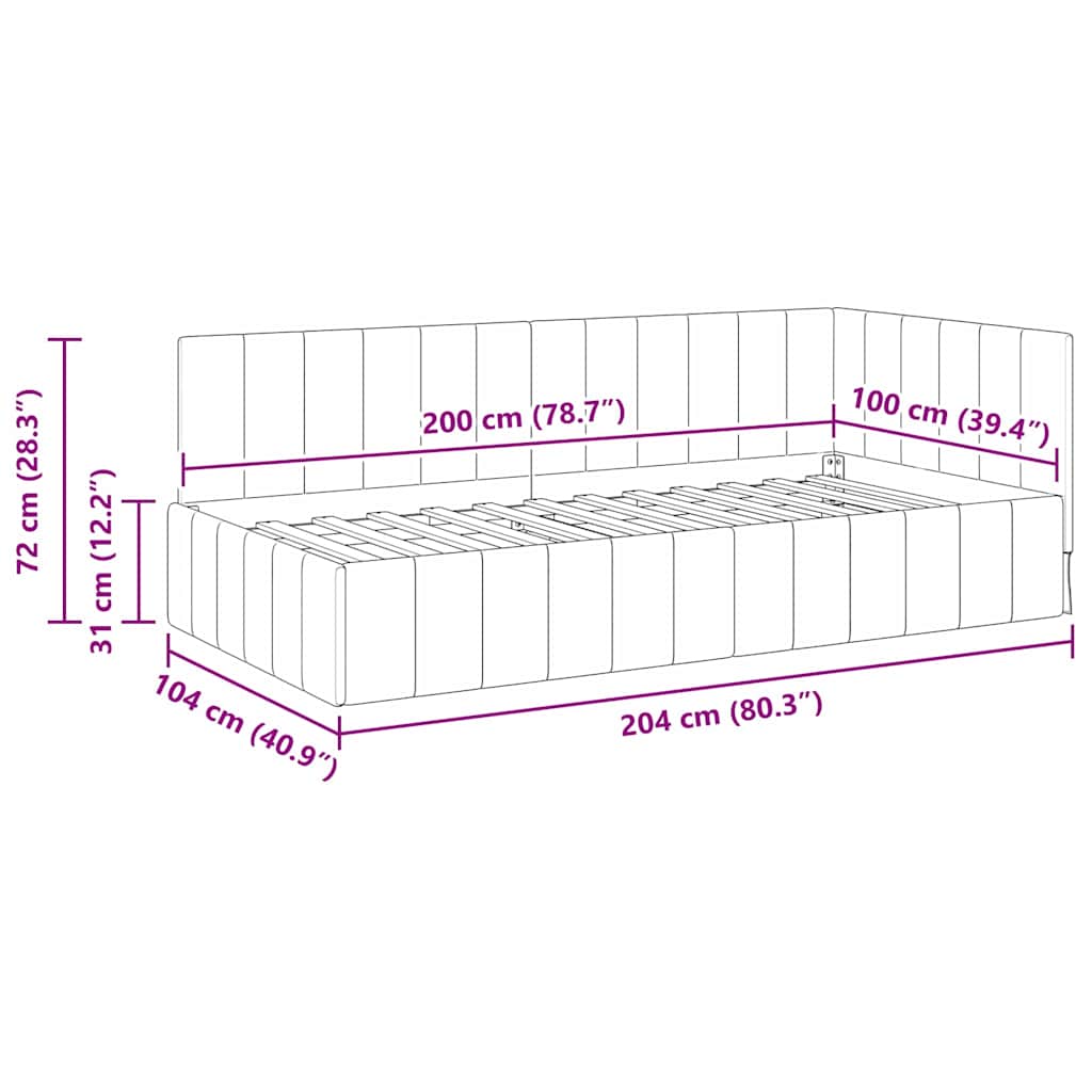 Sarokágy keret fejtámlával világosszürke 100 x 200 cm bársony