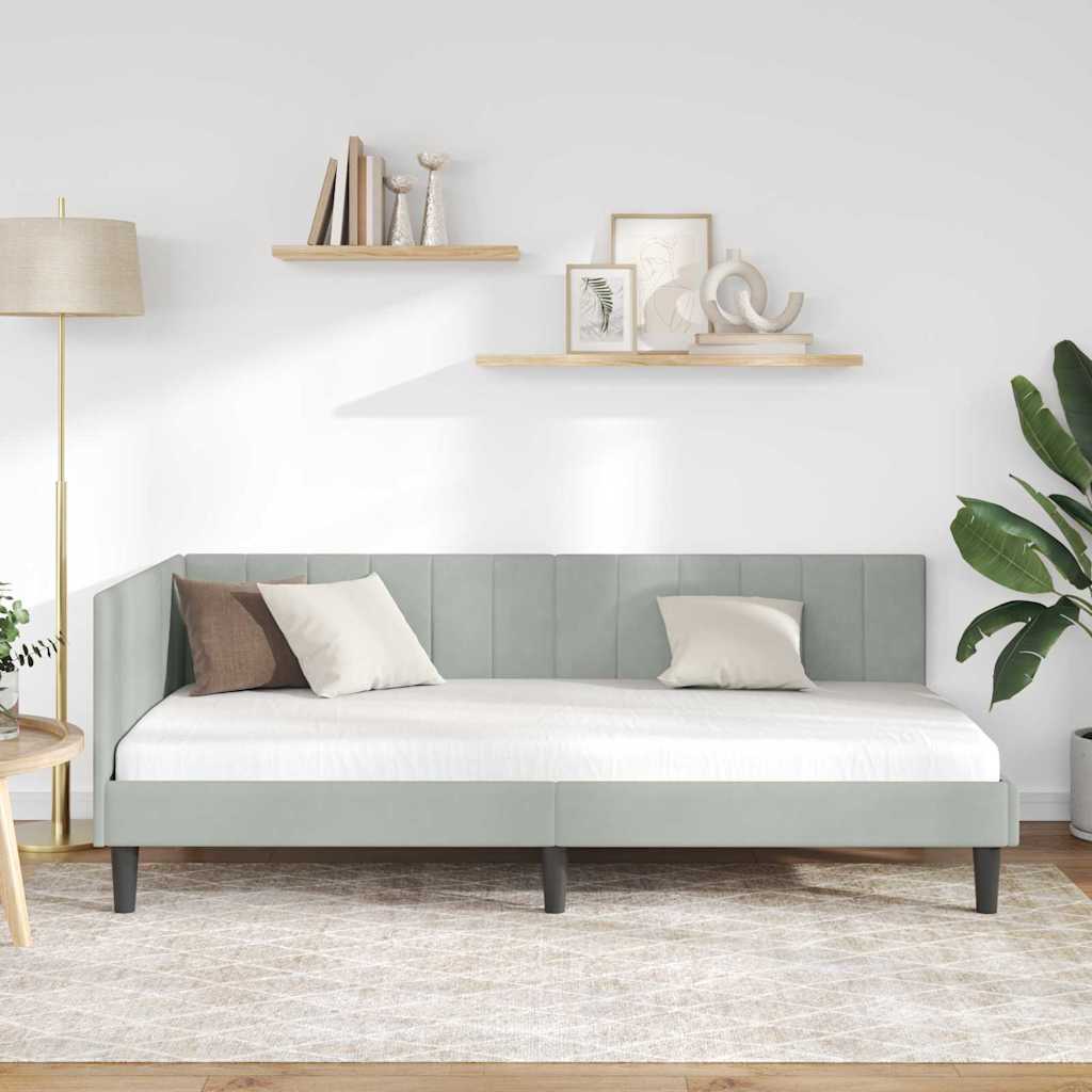 Sarokágy keret fejtámlával világosszürke 90 x 190 cm bársony