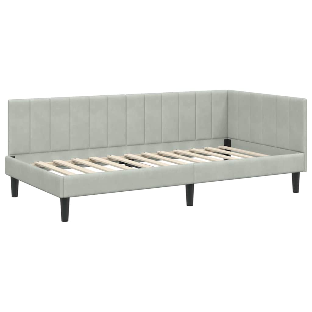 Sarokágy keret fejtámlával világosszürke 90 x 200 cm bársony
