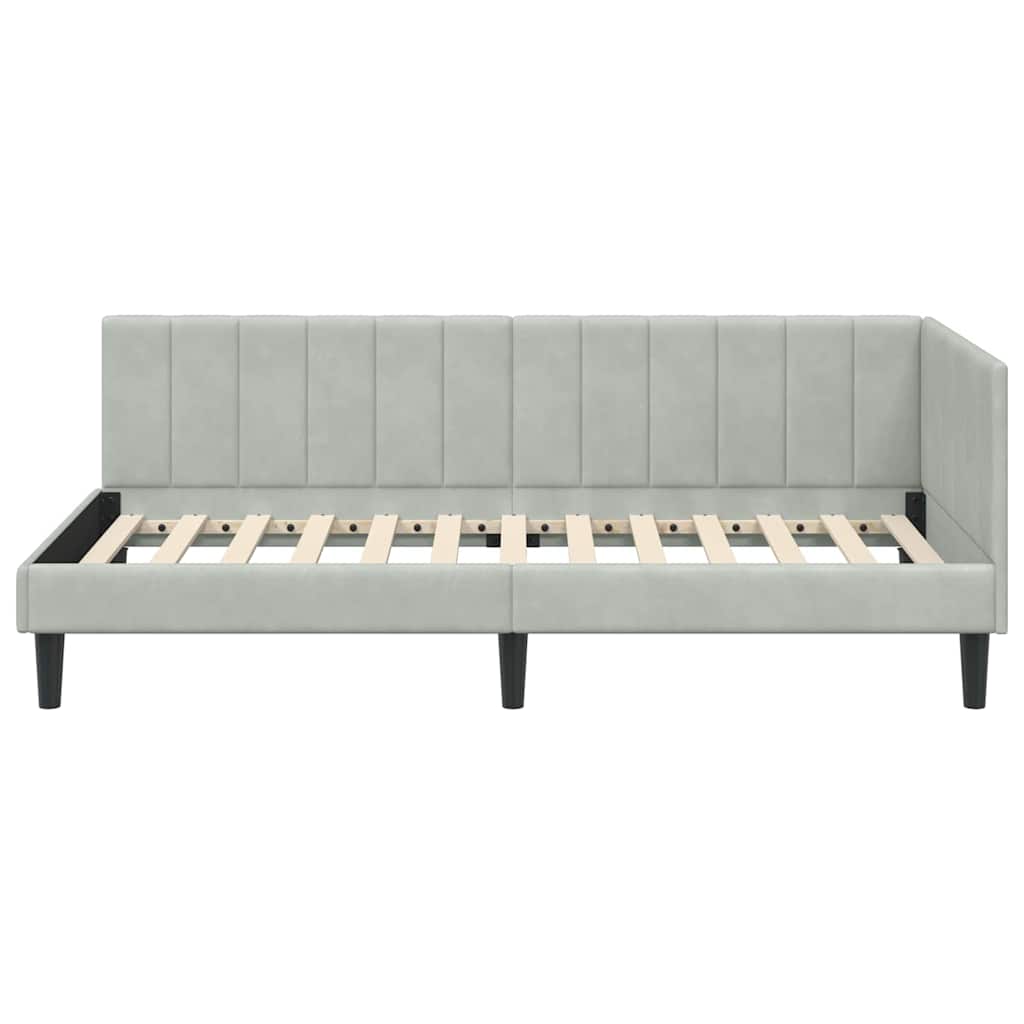 Sarokágy keret fejtámlával világosszürke 90 x 200 cm bársony