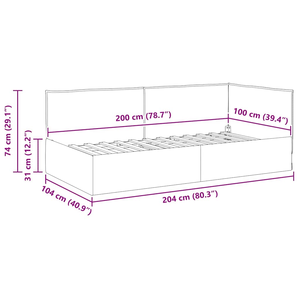 Sarokágy keret fejtámlával tópszínű 100 x 200 cm szövet