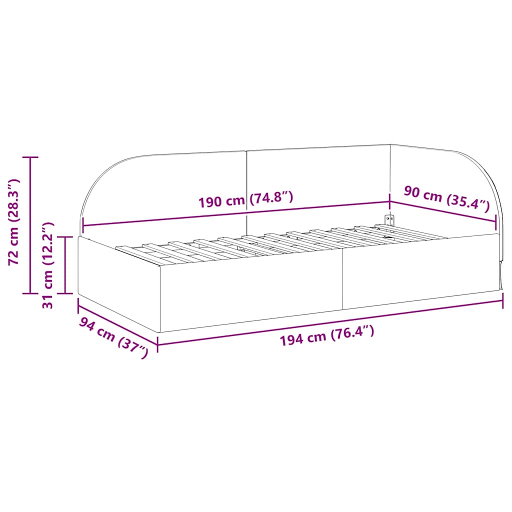 Sarokágy keret fejtámlával sötétszürke 90 cm x 190 cm szövet