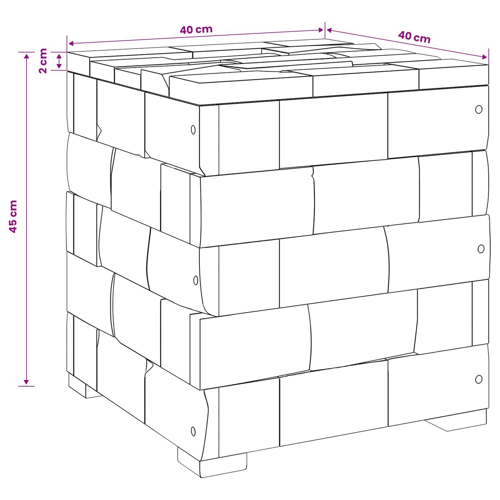 Tároló sztólsz tárolóval barna 40,5 x 39,5 x 45 cm tömör teakfa