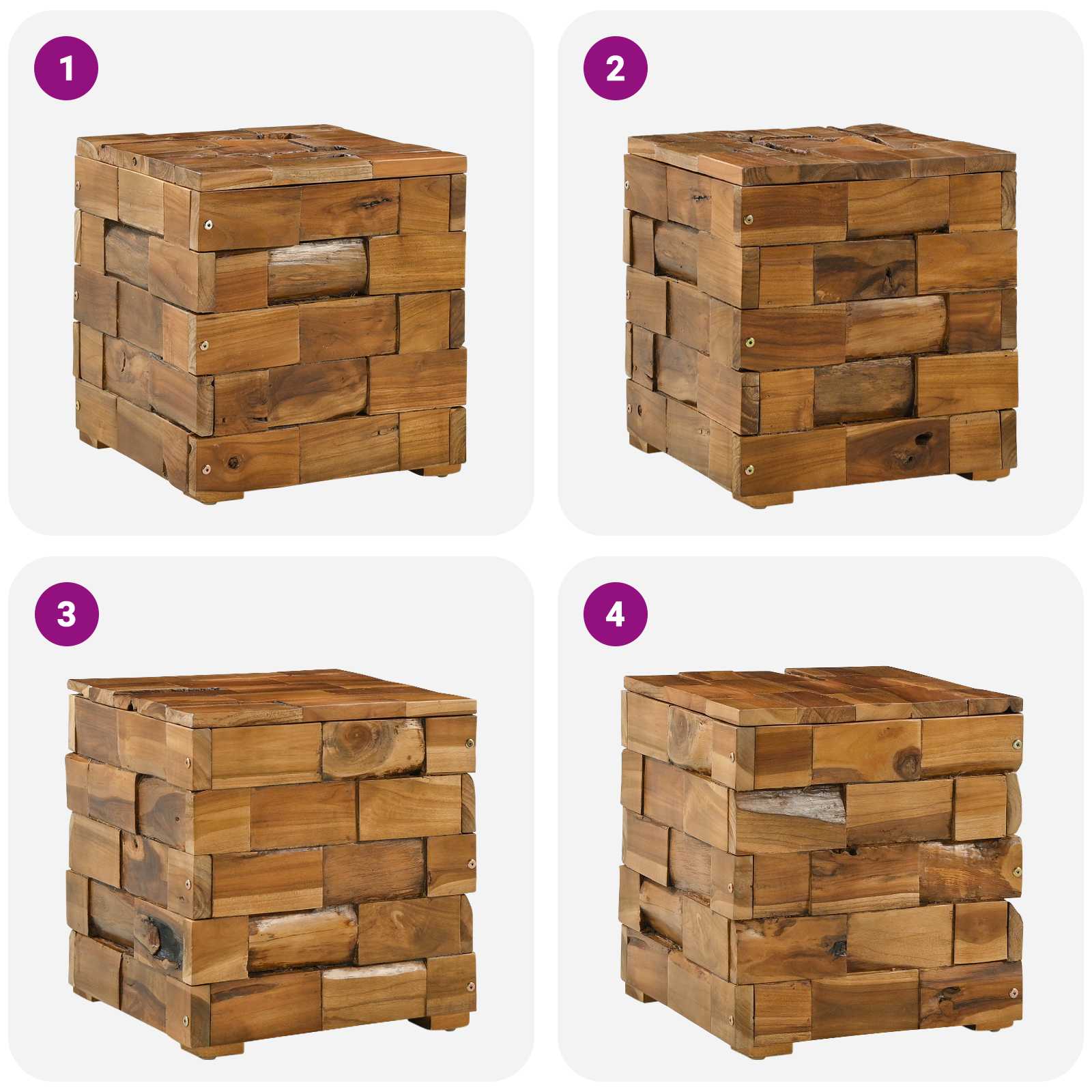 Tároló sztólsz tárolóval barna 40,5 x 39,5 x 45 cm tömör teakfa