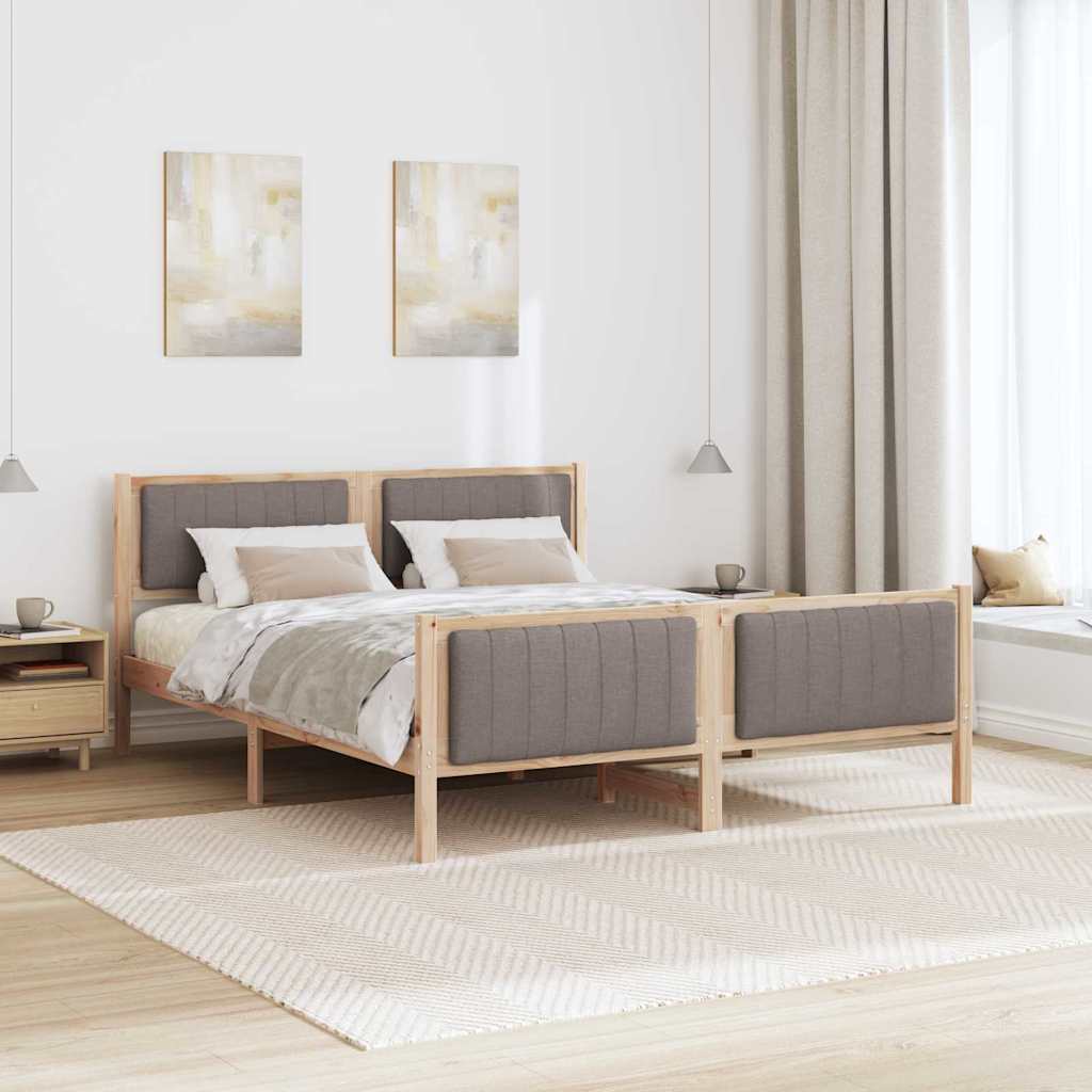 Ágykeret fejtámlával barna és taupe 160 x 200 cm tömör fenyőfa