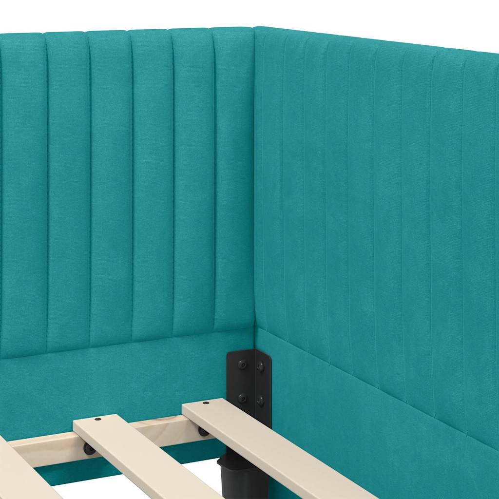 Sarok ágykeret matraccal 2 db türkiz 100 x 200 cm bársony