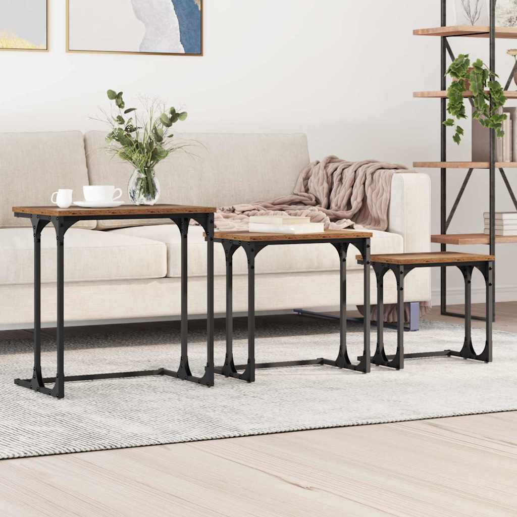 Fészkelt kávézó asztal 3 pcs régi fa 50.5 x 35 x 53 cm faanyag Fészkelt kávézó asztal 3 pcs régi fa 50.5 x 35 x 53 cm faanyag